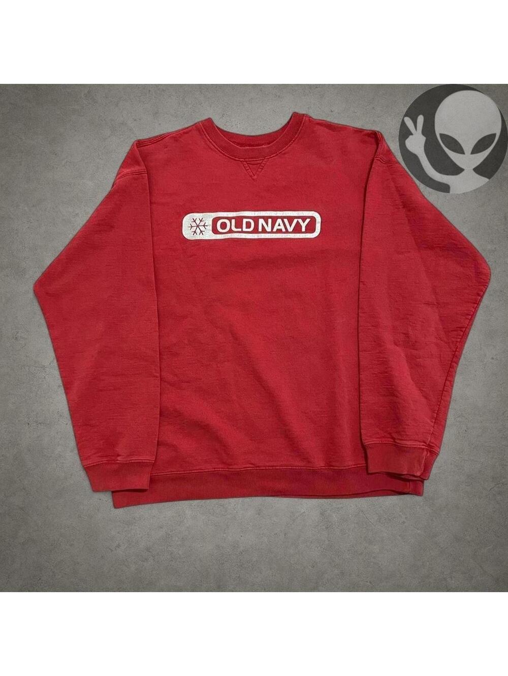 Vintage Old Navy Snowflake Spellout Sweatshirt Mens XL Red